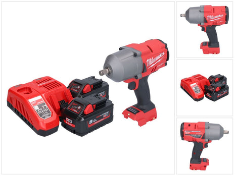 Llave de impacto a batería Milwaukee M18 FHIWF12-802 18 V 1356 Nm 1/2" sin escobillas + 2x batería 8,0 Ah + cargador