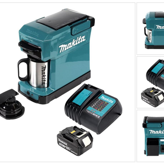 Makita DCM 501 RT Macchina da caffè a batteria portatile + 1x batteria 5,0 Ah e caricabatterie