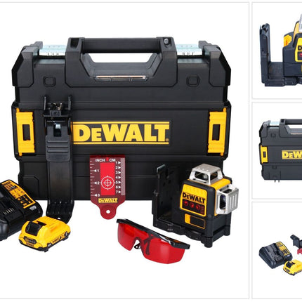 DeWalt DCE 089 D1R batería láser multilínea 12 V 3x 360° rojo + 1x batería 2,0 Ah + cargador + TSTAK