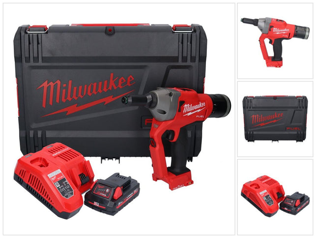 Milwaukee M18 ONEFPRT-301X cordless blind riveter 18 V 20 kN brushless + 1x rechargeable battery 3.0 Ah + charger + HD box