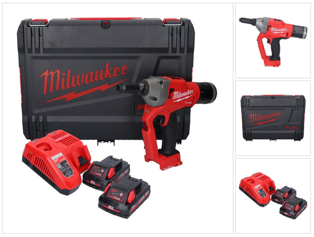 Milwaukee M18 ONEFPRT-302X cordless blind riveter 18 V 20 kN brushless + 2x rechargeable battery 3.0 Ah + charger + HD box