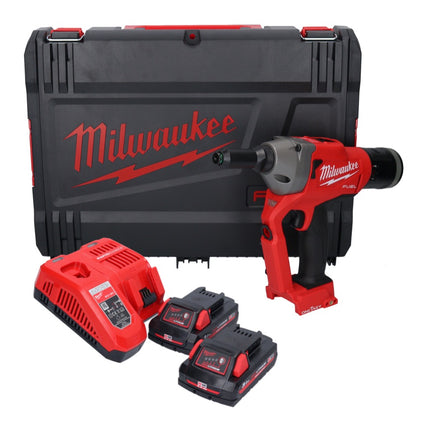 Milwaukee M18 ONEFPRT-302X cordless blind riveter 18 V 20 kN brushless + 2x rechargeable battery 3.0 Ah + charger + HD box