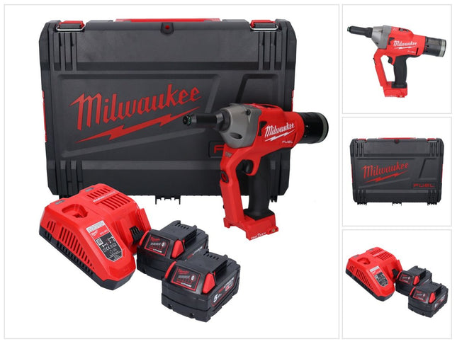 Milwaukee M18 ONEFPRT-502X cordless blind riveter 18 V 20 kN brushless + 2x rechargeable battery 5.0 Ah + charger + HD box