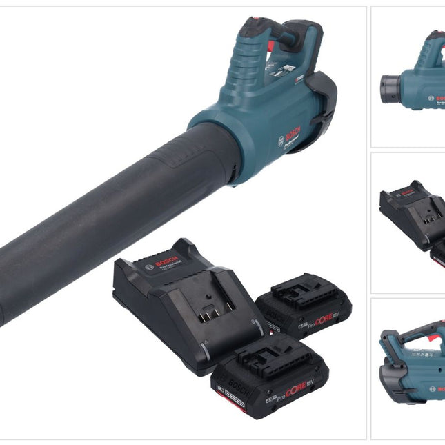 Bosch GBL 18V-750 Professional Akku Gebläse 18 V BITURBO Brushless + 2x ProCORE Akku 4,0 Ah + Ladegerät