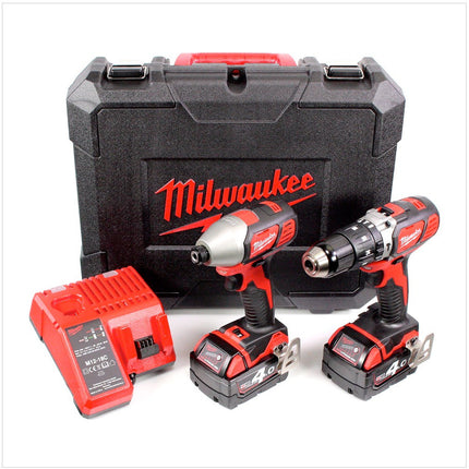 Milwaukee M18 BPP2C-402C PowerPack mit M18 BPD Akku Schlagbohrschrauber + M18 BID Akku Schlagschrauber + 2x Akkus 4,0 Ah + Ladegerät ( 4933443479 ) - Toolbrothers