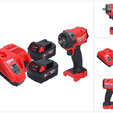 Milwaukee M18 FIW2F12-502 Akku Schlagschrauber 18 V 339 Nm 1/2" Brushless + 2x Akku 5,0 Ah + Ladegerät