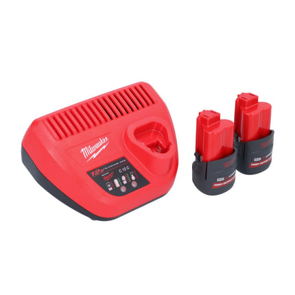Soplador a batería Milwaukee M12 BBL-252 12 V + 2x baterías 2,5 Ah + cargador