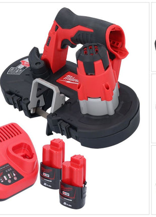 Sierra de cinta a batería Milwaukee M12 BS-202 12 V 41 x 41 mm + 2x baterías 2,0 Ah + cargador