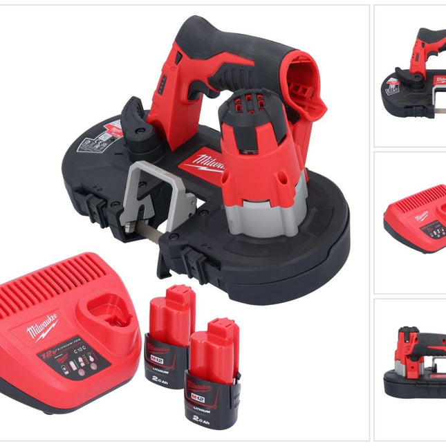 Sierra de cinta a batería Milwaukee M12 BS-202 12 V 41 x 41 mm + 2x baterías 2,0 Ah + cargador