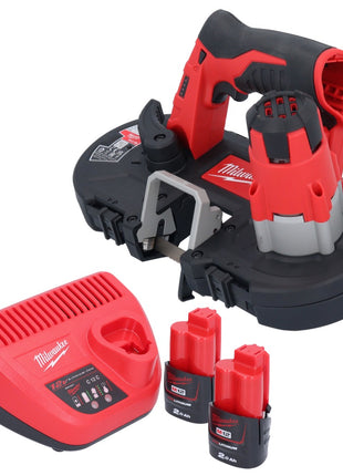 Sierra de cinta a batería Milwaukee M12 BS-202 12 V 41 x 41 mm + 2x baterías 2,0 Ah + cargador