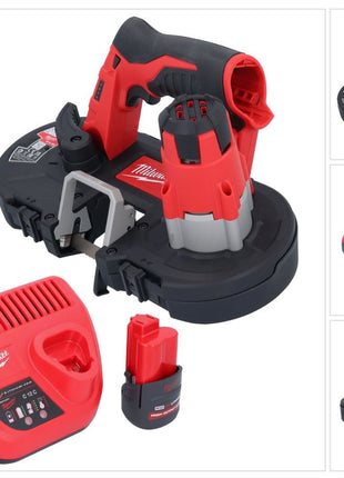 Scie à ruban à batterie Milwaukee M12 BS-251 12 V 41 x 41 mm + 1x batterie 2,5 Ah + chargeur