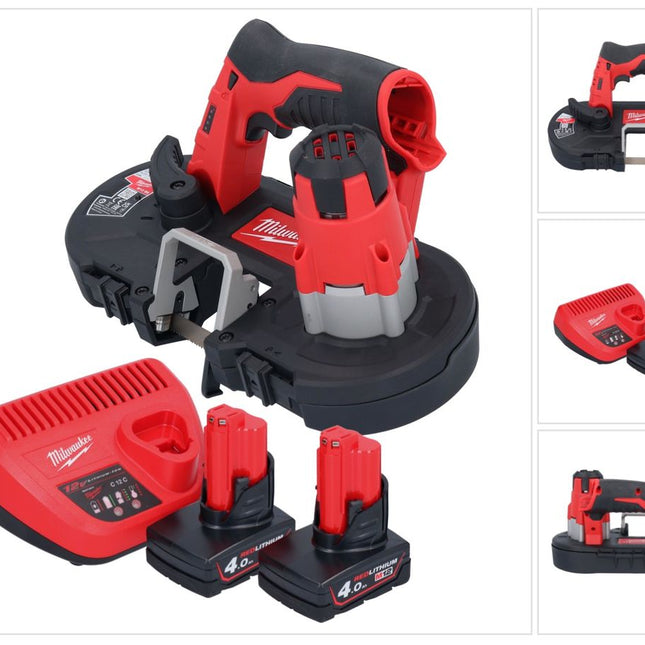 Sierra de cinta a batería Milwaukee M12 BS-402 12 V 41 x 41 mm + 2x baterías 4,0 Ah + cargador