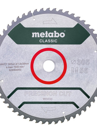 Metabo Precision Cut Wood - Hoja de sierra circular clásica 305 x 30 mm Z56 (628064000) WZ 5° Neg