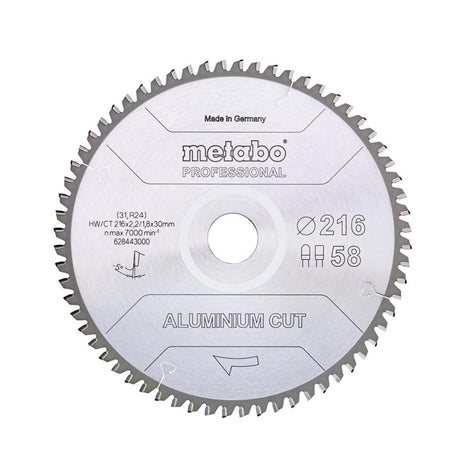 Metabo Aluminium Cut - Professional Kreissägeblatt 216 x 30 mm Z58 FZ/TZ 5° NEG ( 628443000 ) für Aluminium