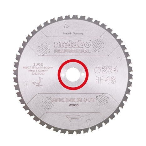 Metabo Precision Cut Wood - Professional circular saw blade 254 x 30 mm Z48 ( 628221000 ) WZ 5° NEG