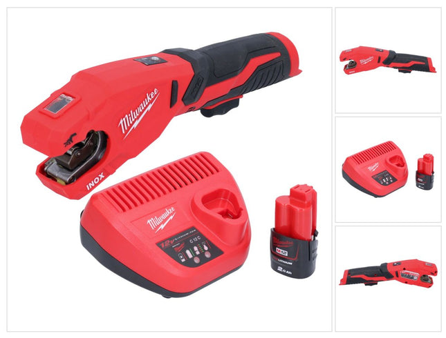 Milwaukee M12 PCSS-201 cortatubos inalámbrico de acero inoxidable 12 V 12 - 28 mm + 1x batería recargable 2.0 Ah + cargador