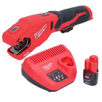 Milwaukee M12 PCSS-201 tagliatubi a batteria in acciaio inox 12 V 12 - 28 mm + 1x batteria ricaricabile 2,0 Ah + caricatore