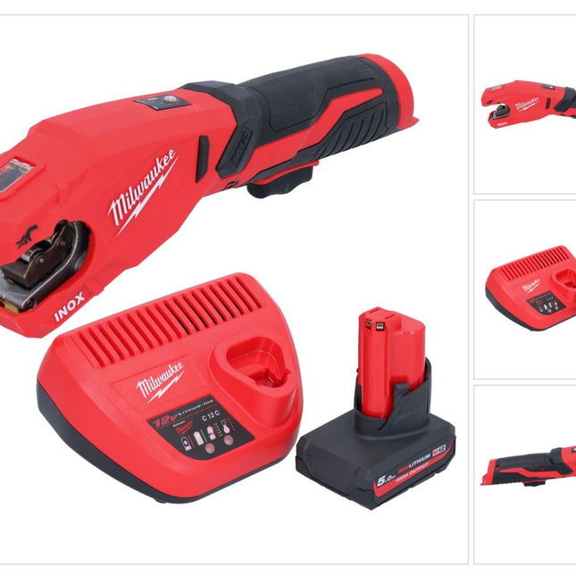 Milwaukee M12 PCSS-501 cordless stainless steel pipe cutter 12 V 12 - 28 mm + 1x rechargeable battery 5.0 Ah + charger