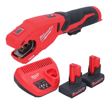 Milwaukee M12 PCSS-502 cortatubos inalámbrico de acero inoxidable 12 V 12 - 28 mm + 2x batería recargable 5.0 Ah + cargador