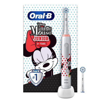 Oral-B Junior Minnie Mouse Electric Toothbrush Electric Toothbrush for children from 6 years 360° pressure control 2 brushing modes incl., timer, white + 2 attachable brushes