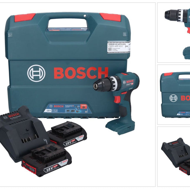 Bosch GSB 18V-45 Professional Akku Schlagbohrschrauber 18 V 45 Nm ( 06019K3302 ) Brushless + 2x Akku 2,0 Ah + Ladegerät + L-Case