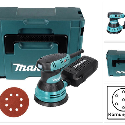 Makita BO 5031 Levigatrice rotorbitale 300 Watt 125 mm + 50x carta abrasiva K320 + Makpac
