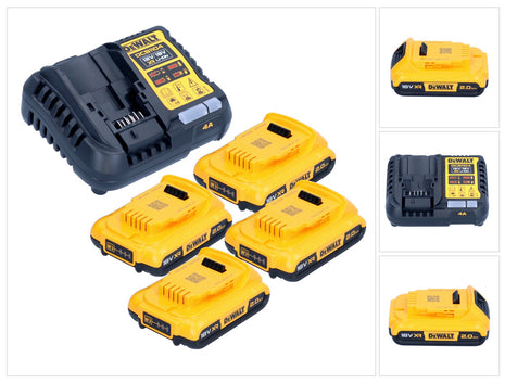 DeWalt DCB 1104 D4 Battery Starter Set 12 V / 18 V 4x batteria 2,0 Ah + caricabatterie DCB 1104