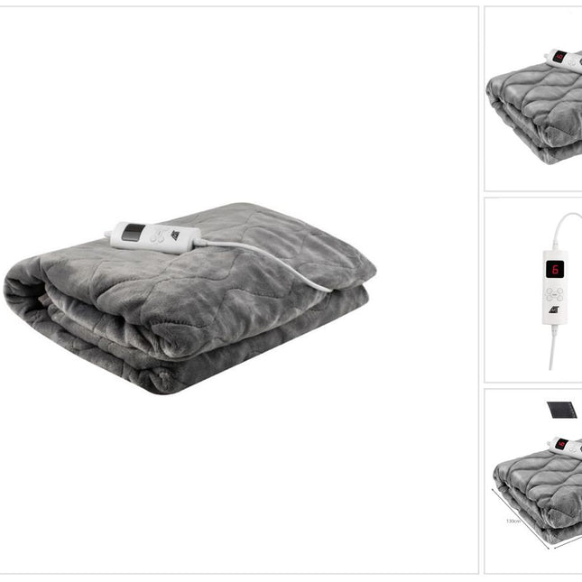 Heizdecke Elektrische Kuschelheizdecke mit 6 Leistungsstufen Abschaltautomatik und Überhitzungsschutz Waschbar Grau 180X130 cm