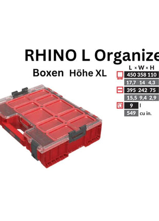 Toolbrothers RHINO L Organizador ULTRA altura XL cajas apilables 452 x 358 x 110 mm 9 l IP54 con 8 inserciones