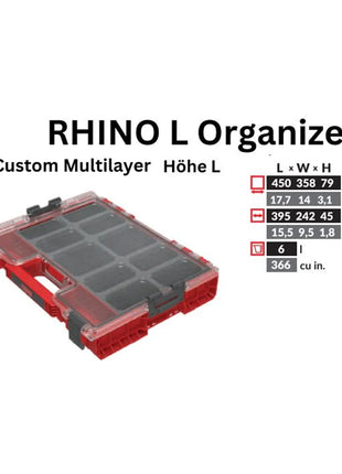 Toolbrothers RHINO L Organizer ULTRA Height L Niestandardowy wielowarstwowy 452 x 358 x 79 mm 6 l sztaplowany IP54