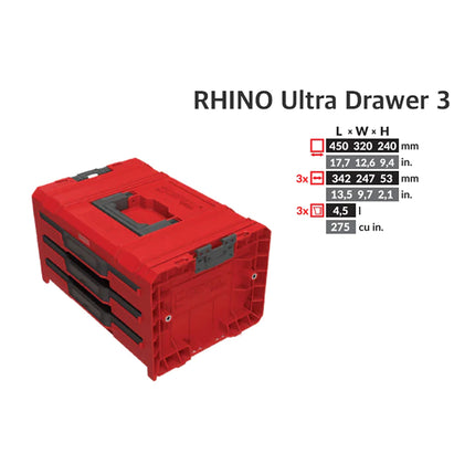 Toolbrothers RHINO L Drawer 3 ULTRA Organize+ con tres cajones + cajas IP54