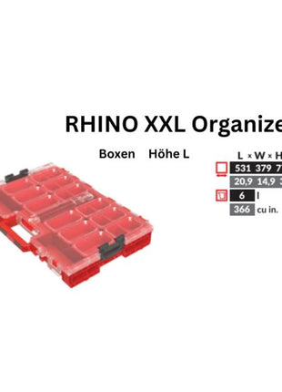 Toolbrothers RHINO XXL Organizer ULTRA Wysokość L Skrzynki sztaplowane 531 x 379 x 77 mm 6 l IP66 z 10 wkładkami