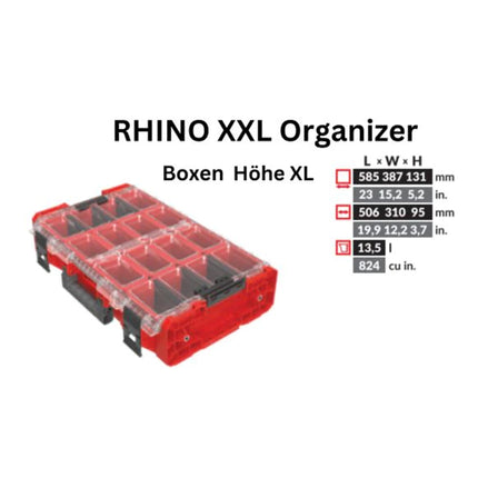 Toolbrothers RHINO XXL Organizer ULTRA altura XL cajas 13,5 l IP66 con cajas extraíbles + separadores