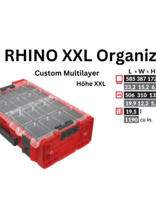 Toolbrothers RHINO XXL Organizer ULTRA Height 2XL Niestandardowy Wielowarstwowy, sztaplowany 582 x 387 x 172 mm 13,5 l IP66 z wkładką piankową