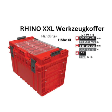 Toolbrothers RHINO XXL Werkzeugkoffer ULTRA Handling+ Höhe XL 52 l IP66 mit herausnehmbaren Trennwänden + Boxen