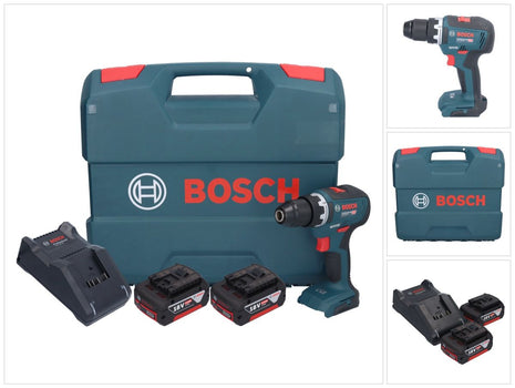 Bosch GSR 18V-55 Taladro atornillador inalámbrico profesional 18 V 55 Nm sin escobillas + 2 baterías 5,0 Ah + cargador + maletín L