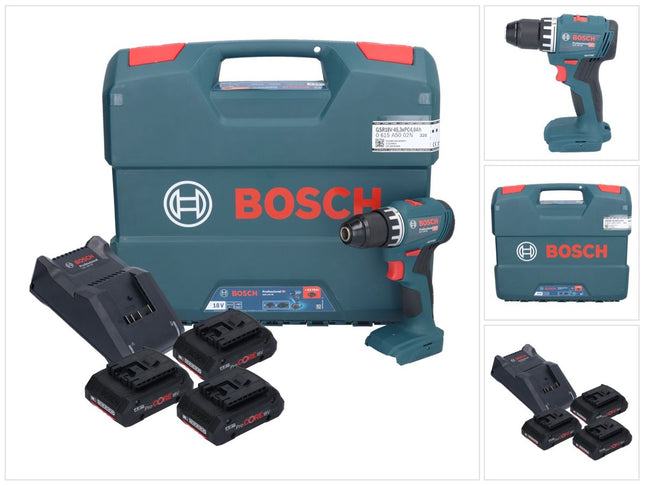 Bosch GSR 18V-45 Taladro atornillador profesional a batería 18 V 45 Nm sin escobillas ( 0615A5002N ) + 3x batería ProCORE 4,0 Ah + cargador + maletín en L