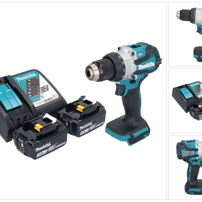 Taladro de percusión sin cable Makita DHP 489 RF 18 V 73 Nm sin escobillas + 2x batería recargable 3,0 Ah + cargador