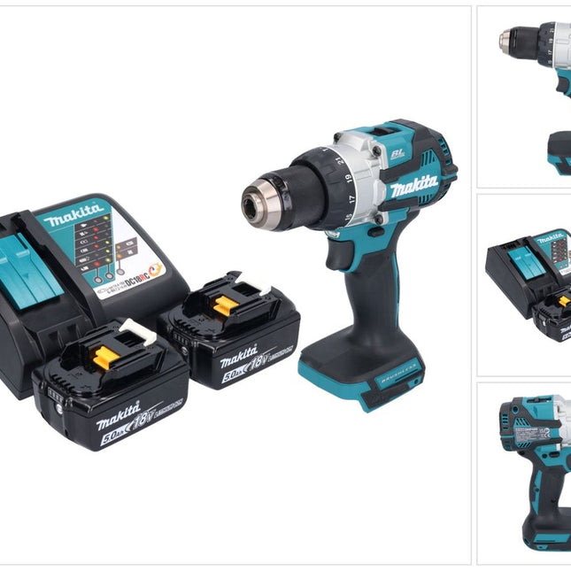 Makita DHP 489 RT Akku Schlagbohrschrauber 18 V 73 Nm Brushless + 2x Akku 5,0 Ah + Ladegerät