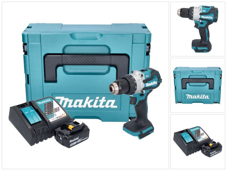 Taladro percutor inalámbrico Makita DHP 489 RT1J 18 V 73 Nm sin escobillas + 1x batería 5,0 Ah + cargador + Makpac