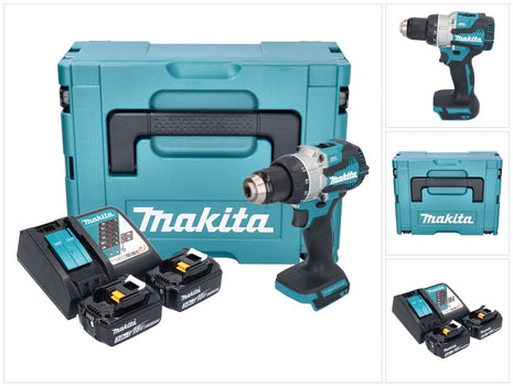 Makita DDF 489 RFJ taladro atornillador inalámbrico 18 V 73 Nm sin escobillas + 2 baterías 3,0 Ah + cargador + Makpac