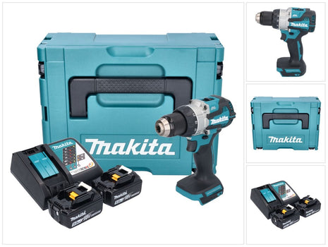 Makita DDF 489 RTJ cordless drill driver 18 V 73 Nm brushless + 2x rechargeable battery 5.0 Ah + charger + Makpac