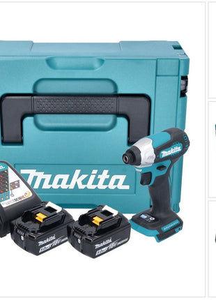 Makita DTD 157 RTJ 18 V 140 Nm 1/4'' Avvitatore a impulsi senza spazzole + 2x batteria 5,0 Ah + caricabatterie + Makpac