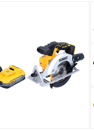 DeWalt DCS 565 H1 cordless circular saw 18 V 165 mm brushless + 1x Powerstack battery 5.0 Ah + charger