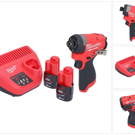 Llave de impacto a batería Milwaukee M12 FID2-202 12 V 170 Nm 1/4" sin escobillas + 2x baterías 2,0 Ah + cargador