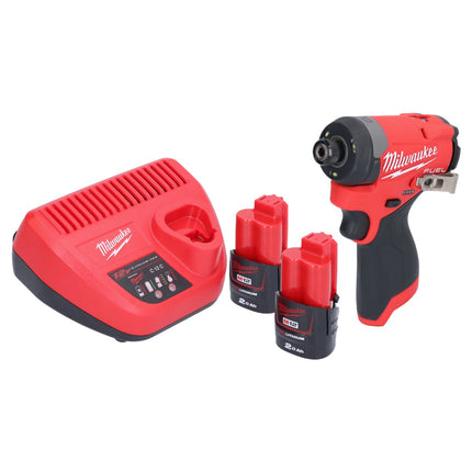 Llave de impacto a batería Milwaukee M12 FID2-202 12 V 170 Nm 1/4" sin escobillas + 2x baterías 2,0 Ah + cargador