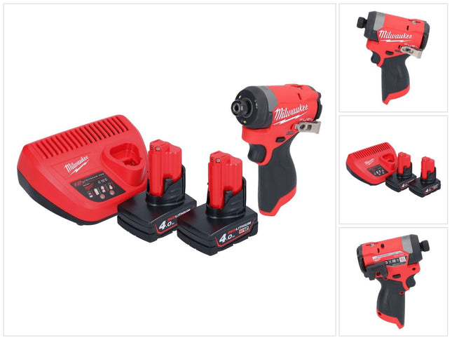 Llave de impacto a batería Milwaukee M12 FID2-402 12 V 170 Nm 1/4" sin escobillas + 2x batería 4,0 Ah + cargador
