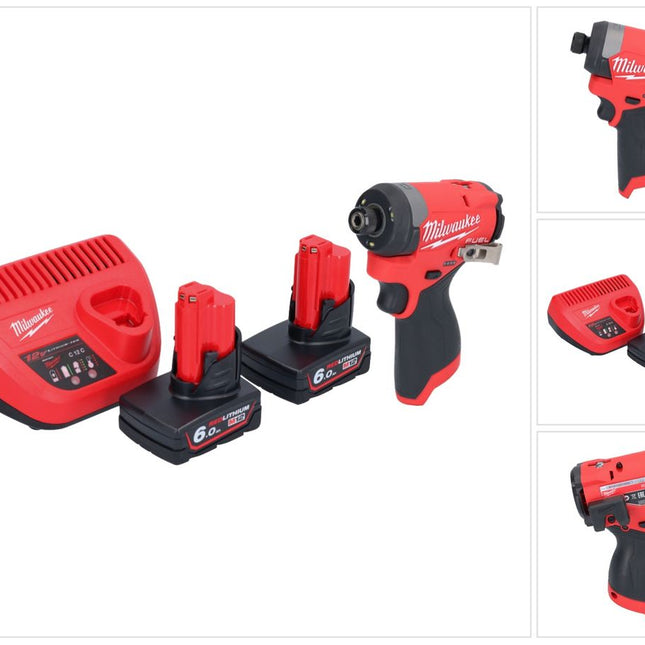 Llave de impacto a batería Milwaukee M12 FID2-602 12 V 170 Nm 1/4" sin escobillas + 2x baterías 6,0 Ah + cargador