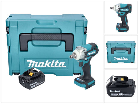 Makita DTW 301 T1J Llave de impacto a batería 18 V 330 Nm 1/2" sin escobillas + 1x batería 5,0 Ah + Makpac - sin cargador