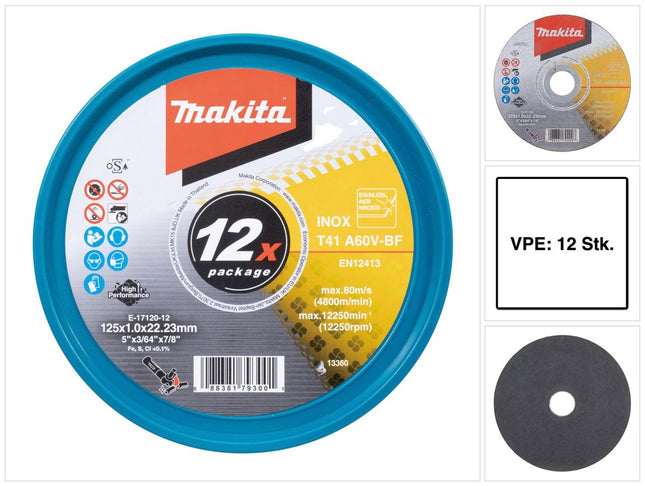 Makita E-17120-12 Discos de corte INOX 125 x 1,0 x 22,23 mm A60V-BF 12 unidades en caja
